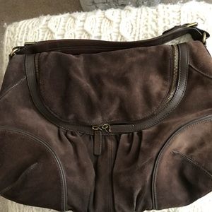 Brown suede hobo bag